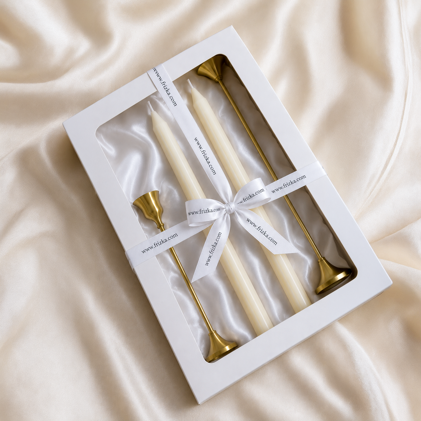 Set of 2 Ivory Ribbed Pillar Candles in Premium Window Gift Box