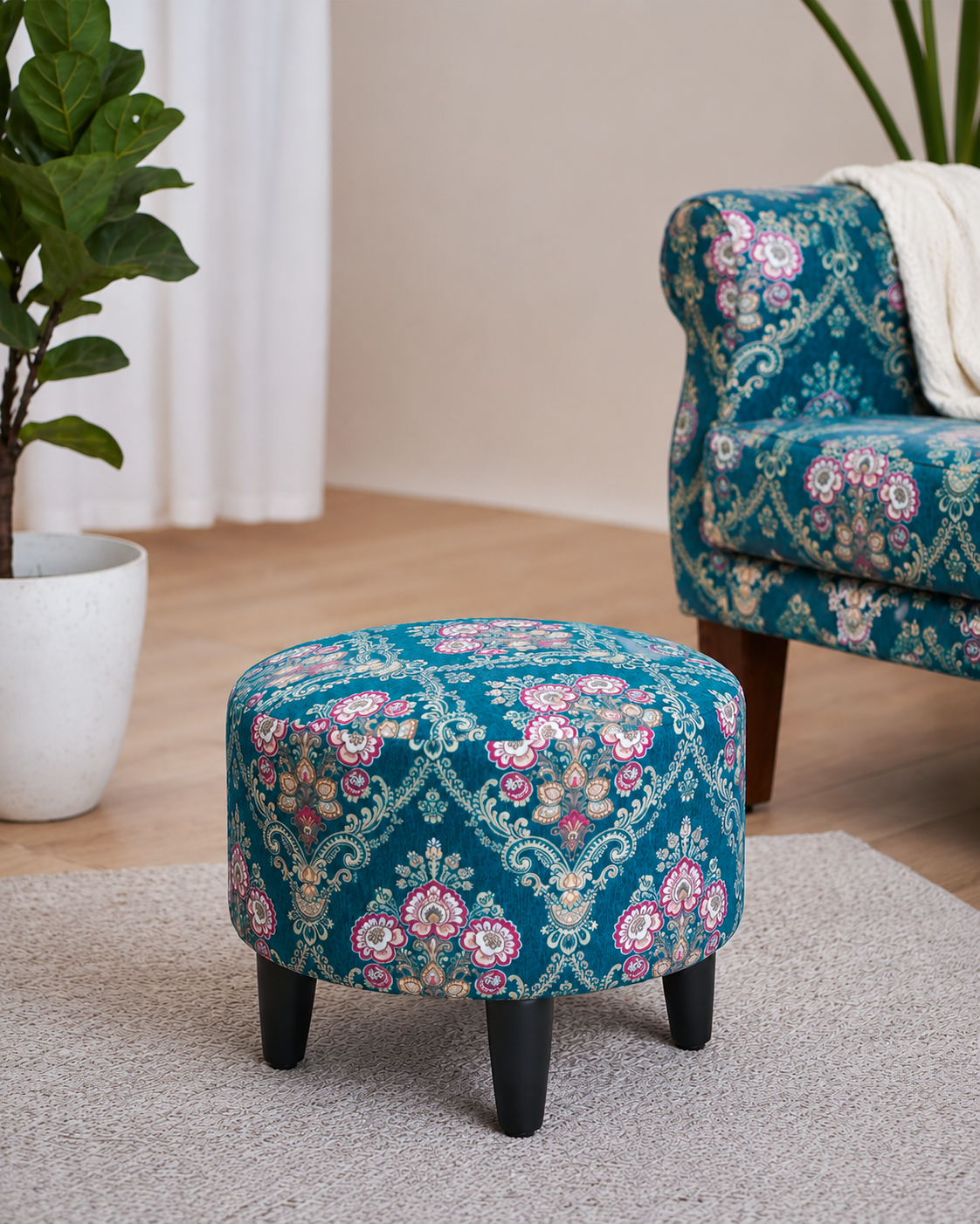 Teal Floral Footrest
