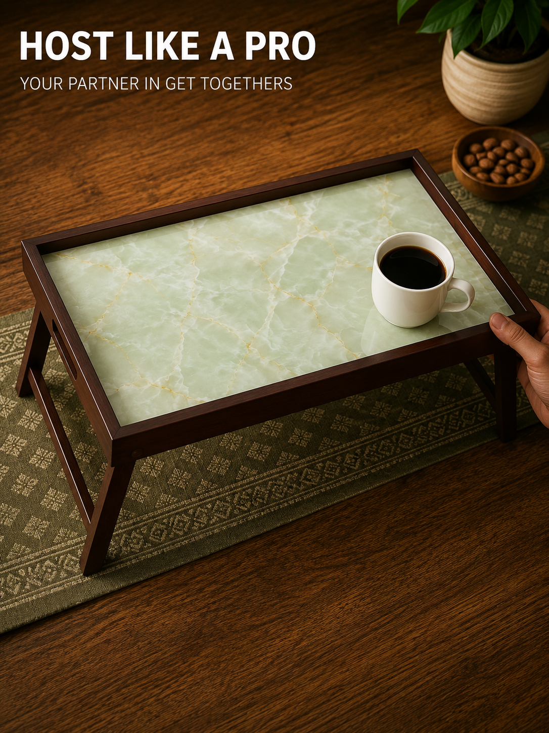 Mango Wood Foldable Breakfast Table - Green Marble