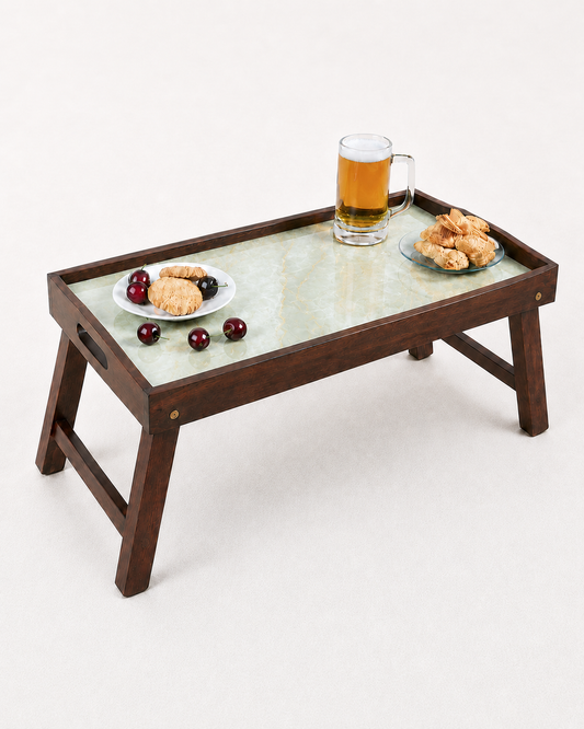 Mango Wood Foldable Breakfast Table - Green Marble