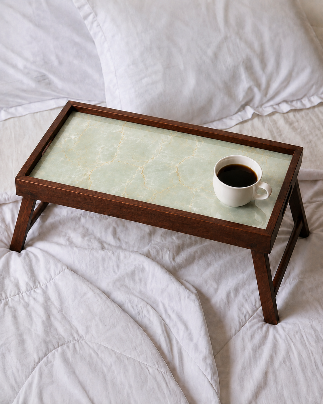 Mango Wood Foldable Breakfast Table - Green Marble