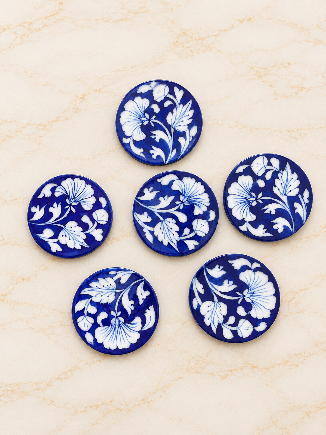 Jaipur Blue Pottery Coasters- Set of 4- Blue