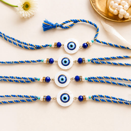 Evil Eye Rakhi with Blue & Gold Braid (Set of 4)
