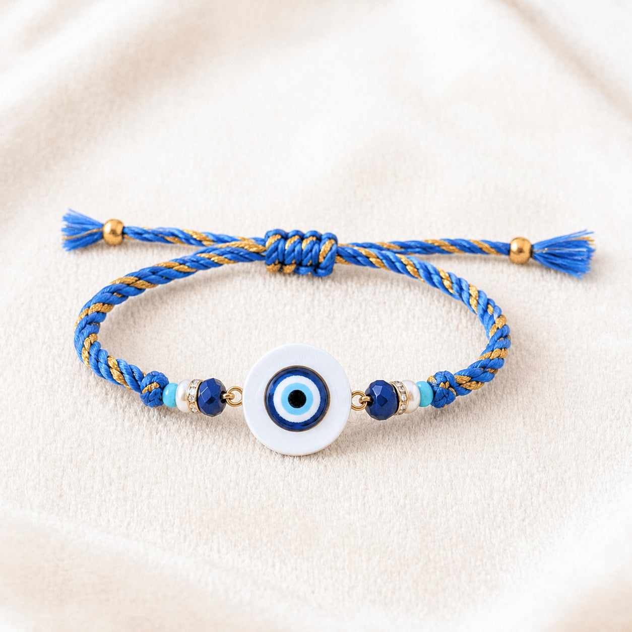 Evil Eye Rakhi with Blue & Gold Braid (Set of 4)