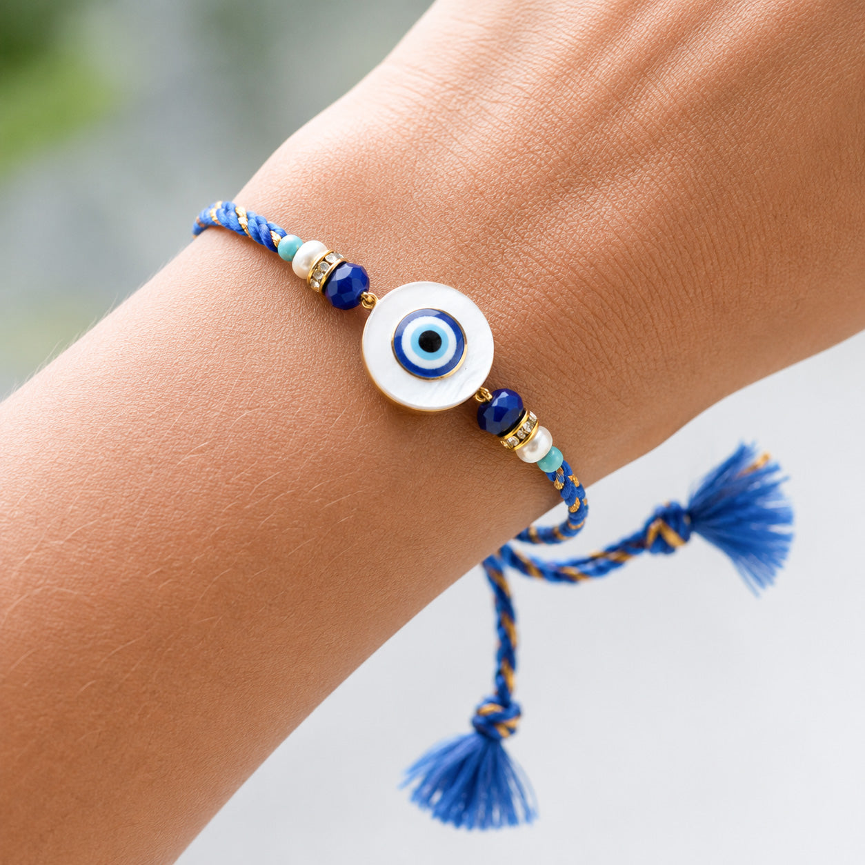 Evil Eye Rakhi with Blue & Gold Braid (Set of 4)