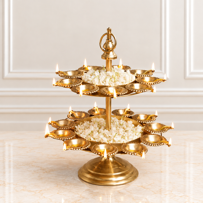 Two-Layer Diya Urli with Stand