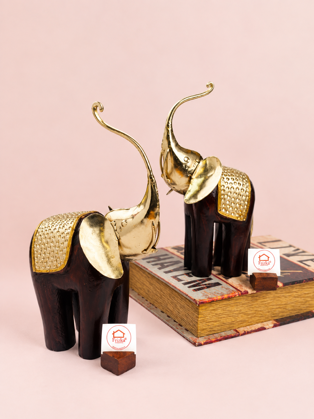 Wooden Mother & Baby Elephant Showpiece