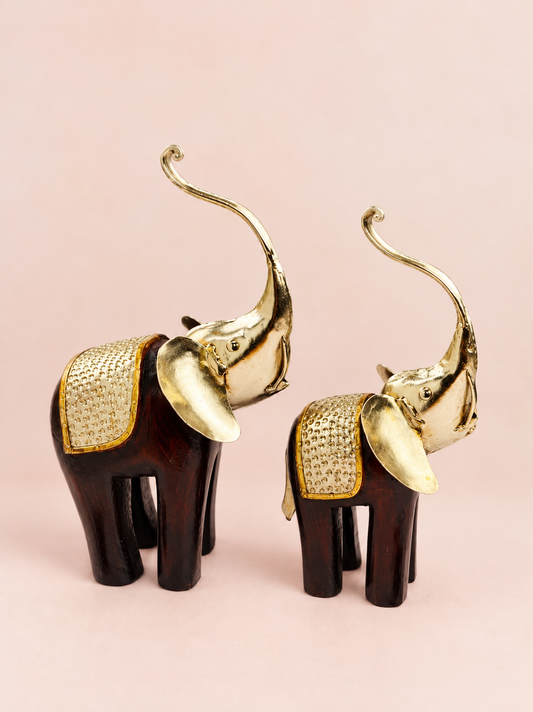 Wooden Mother & Baby Elephant Showpiece