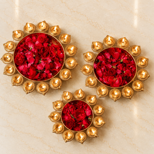 Gold Diya Shape Urli Bowl (Set of 3)