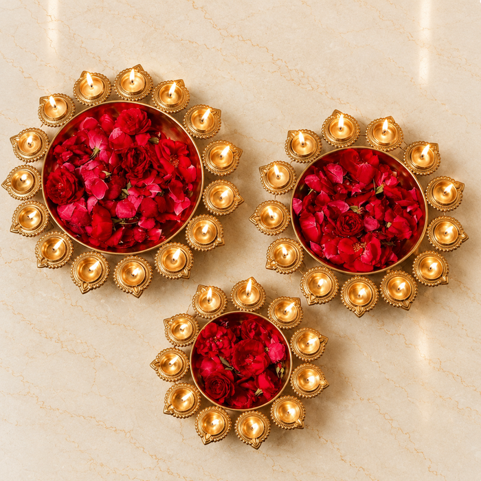 Gold Diya Shape Urli Bowl (Set of 3)