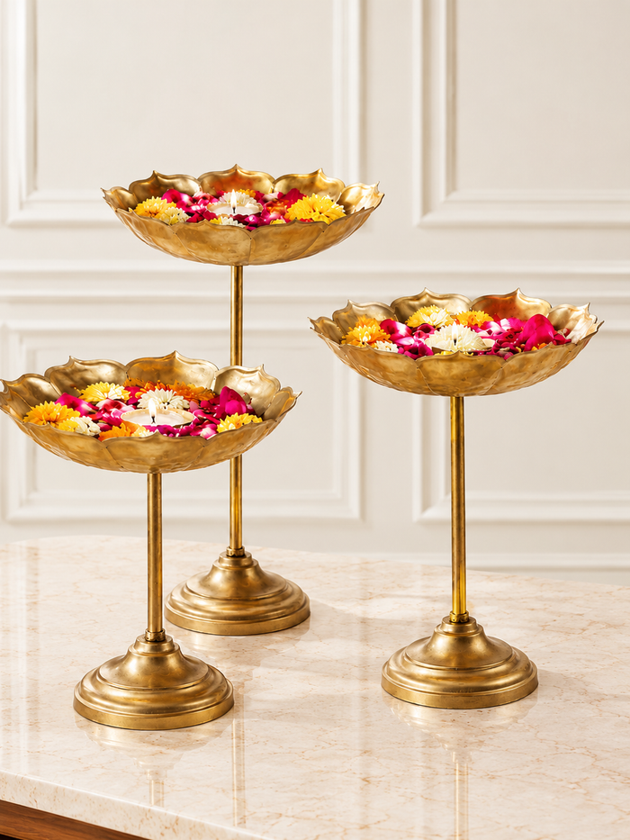 Gold Urli with Stand (Set of 3)