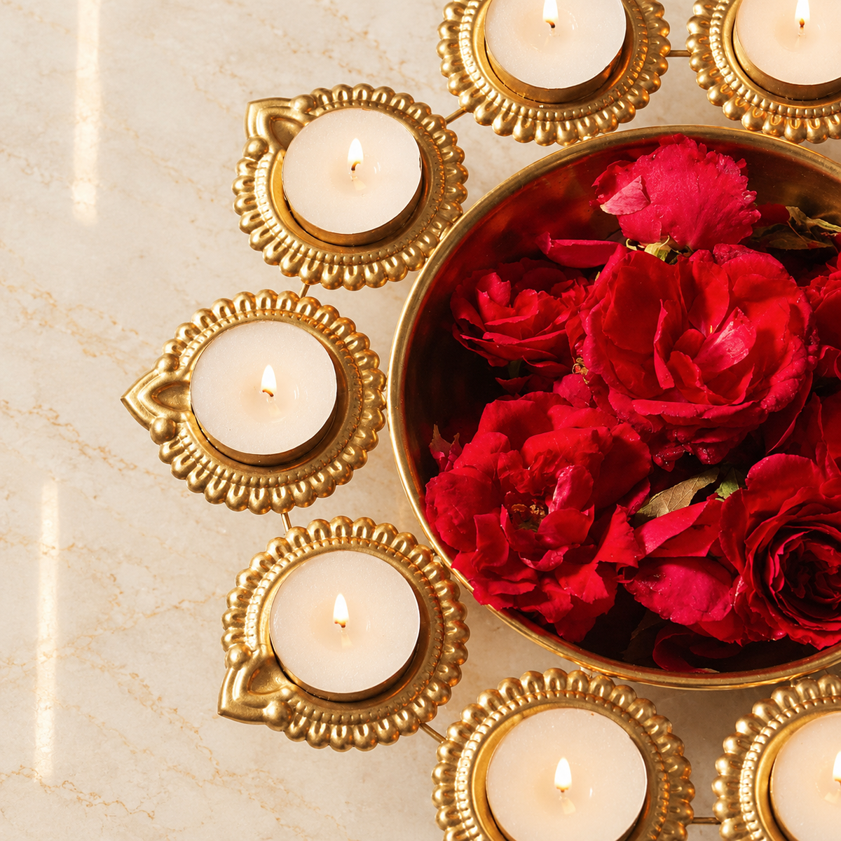 Gold Diya Shape Urli Bowl (Set of 3)