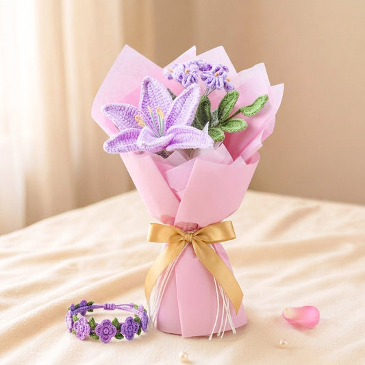 Lavender and Purple Crochet Flower Rakhi Set