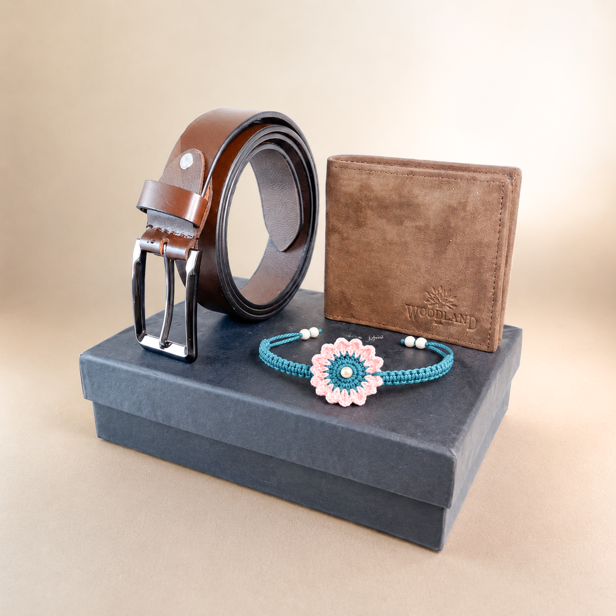 Leather Wallet & Belt Rakhi Gift Set for Brother - Brown