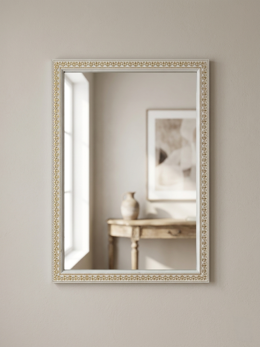 Classic Gold Accent Decorative Mirror Frame | 13.75" x 19.75" | White | Wall Décor for Home