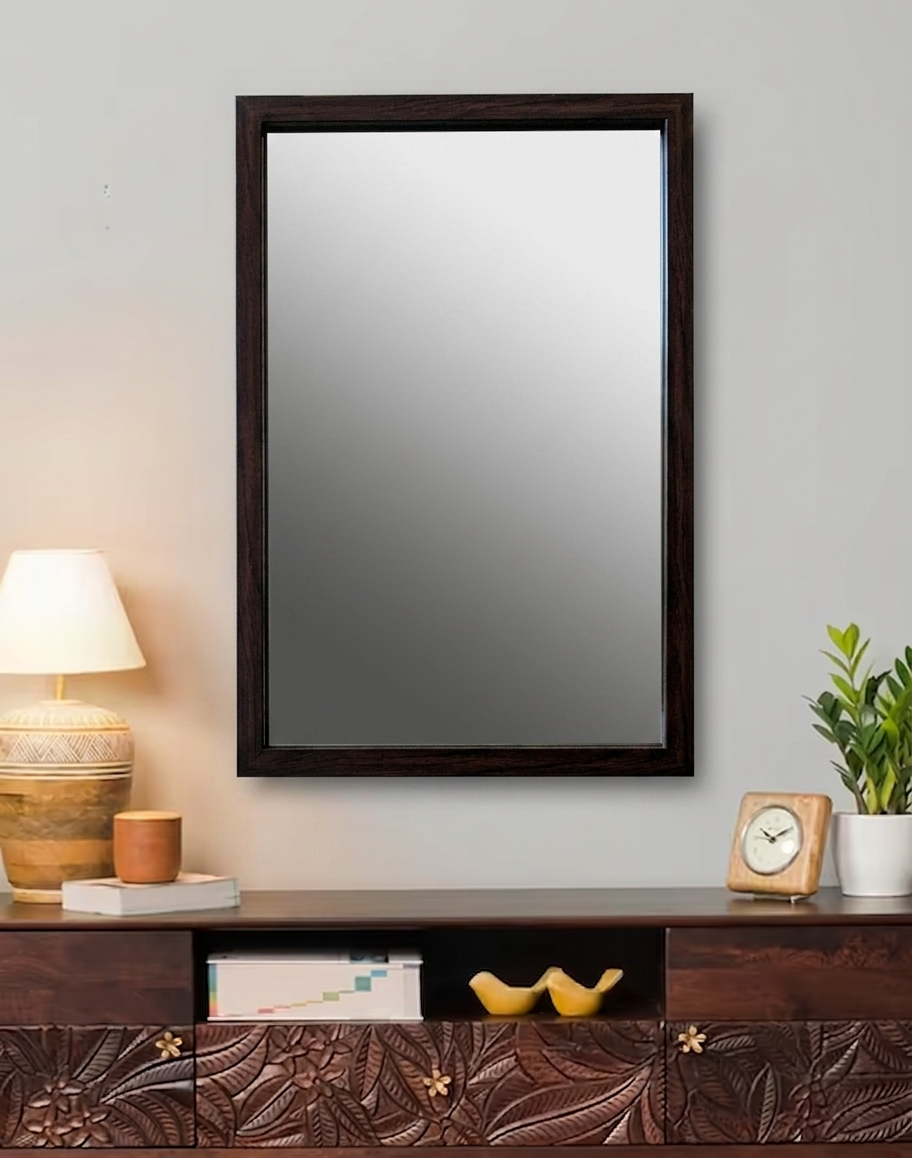 Walnut Wood Finish Wall Mirror | 13.75" x 19.75" | Brown | Wall Décor for Home | Frizka