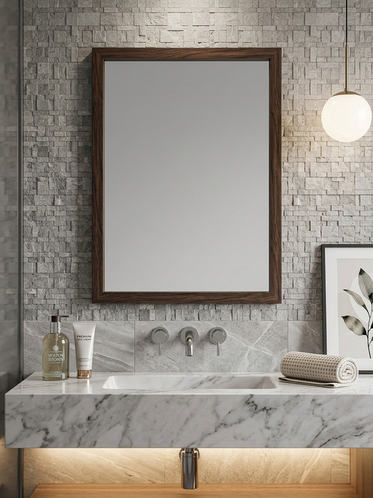 Walnut Wood Finish Wall Mirror | 13.75" x 19.75" | Brown | Wall Décor for Home | Frizka