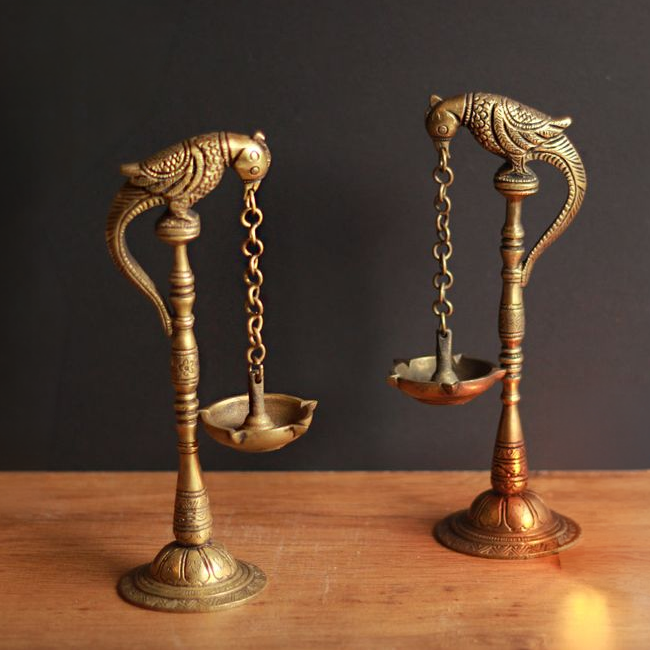 Brass Parrot Lamp in Pair 8''