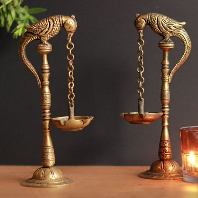Brass Parrot Lamp in Pair 8''