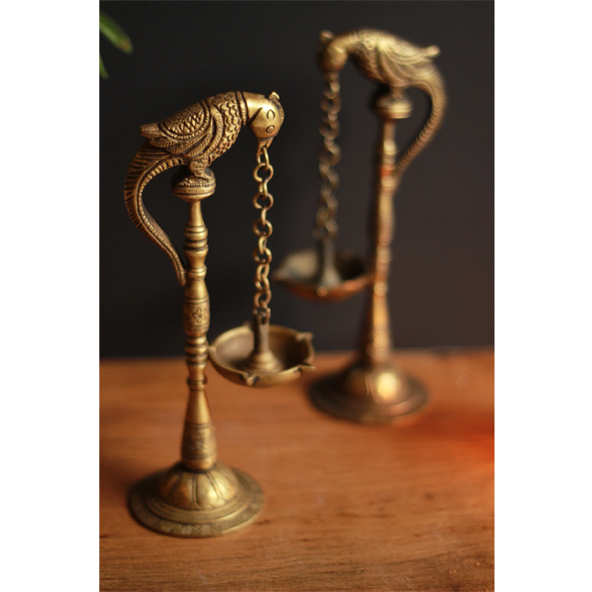 Brass Parrot Lamp in Pair 8''