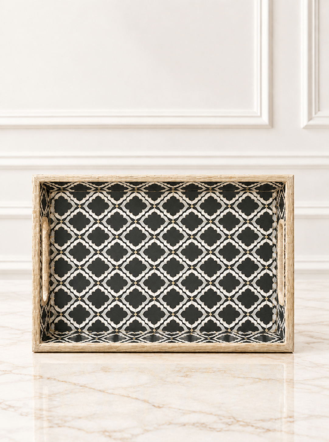 Hand-Lacquered Wooden Serving Tray (Set of 3) Black& Gold