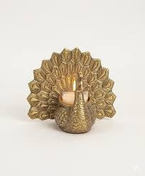Metal Dancing Peacock with Scented Glass Votive Candle, Golden