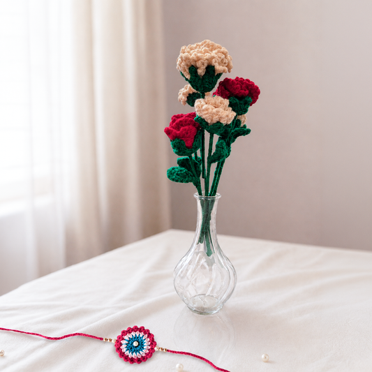 Handmade Crochet Flower Vase with Crochet Rakhi