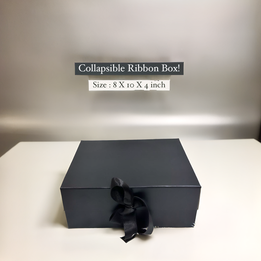 Black collapsible ribbon gift box empty 8x10x4 inches