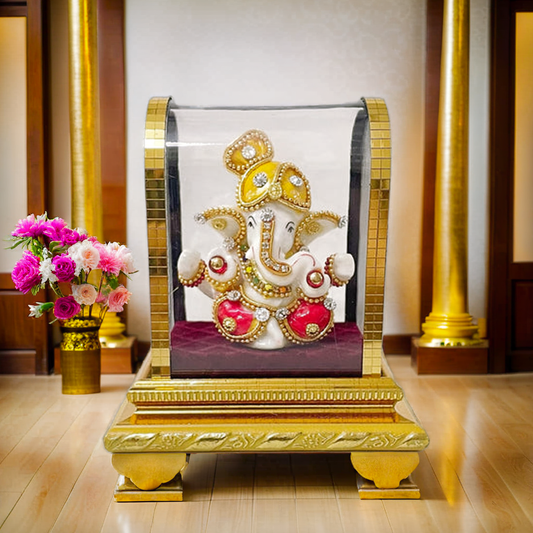 Home Decor | Action Ganesha Idol In Glass Box | Ganpati Car Dashboard |Ganpati Idol Showpiece | Ganpati Idol Car Dashboard | Gifting Ideas | Height 11.5 Cm ; Length 8.5 Cm ; Width 6.5 Cm