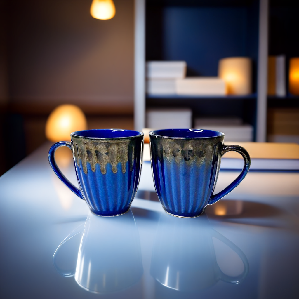 Blue And Brown Dual Dipped Ceramic Mugs - 2 Pieces