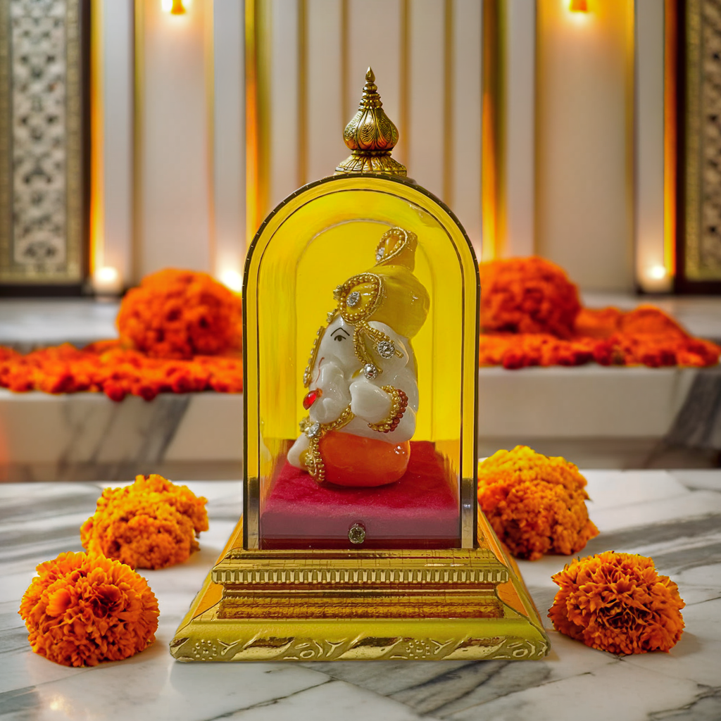 Home Decor | Action Ganesha Idol In Glass Box | Ganpati Car Dashboard |Ganpati Idol Showpiece | Ganpati Idol Car Dashboard | Gifting Ideas | Height 11.5 Cm ; Length 8.5 Cm ; Width 6.5 Cm