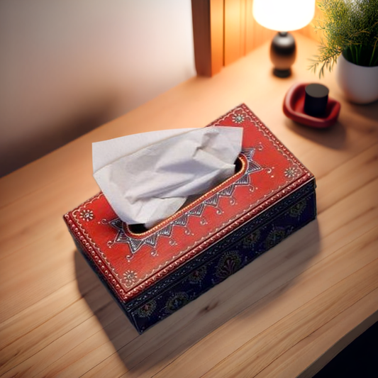 Frizka Hand Painted Wooden Tissue Box, 24cm x 14cm x 8cm Height, Multicolored Tissue paper box for Kitchen, Dining , Car dashboard , Dressing table