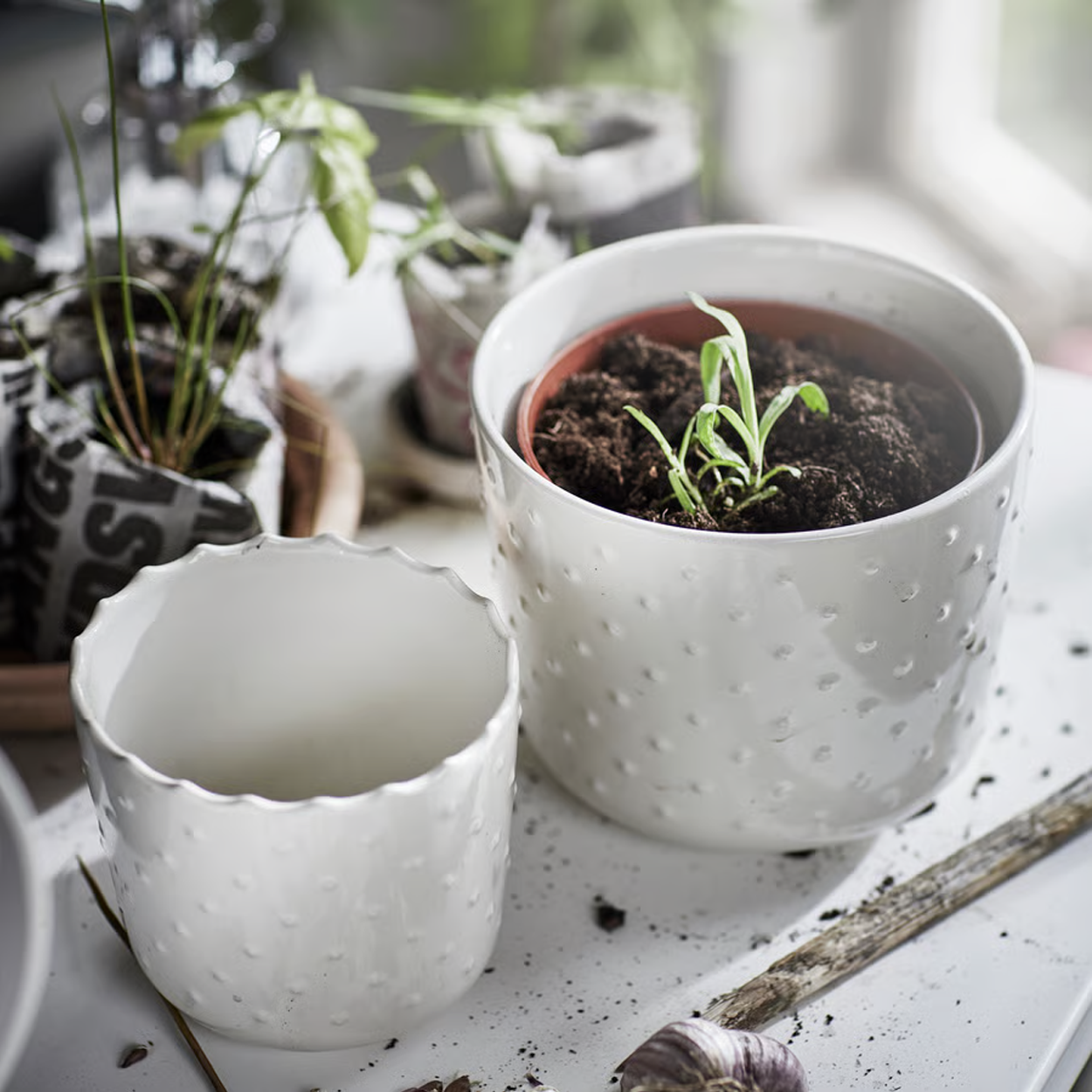Plant pot, in/outdoor off-white, 12 cm (4 ¾ ")