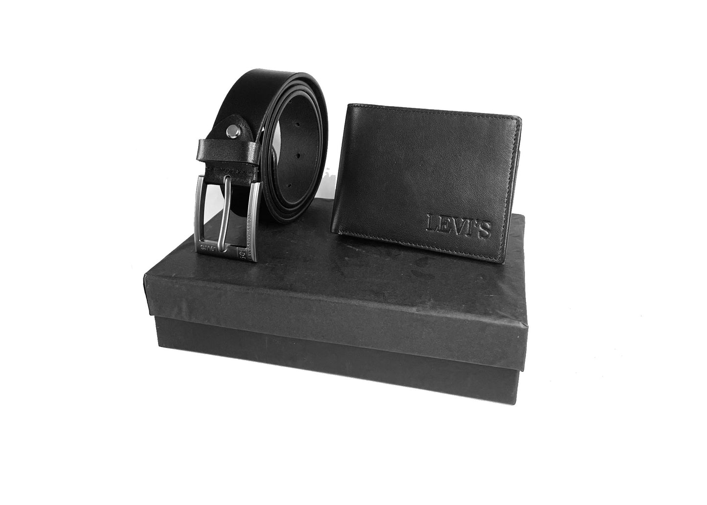 Leather Wallet & Belt Gift Set - Black