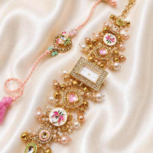 Handcrafted Kashmiri Watch Bhai Bhabhi Rakhi Set of 2