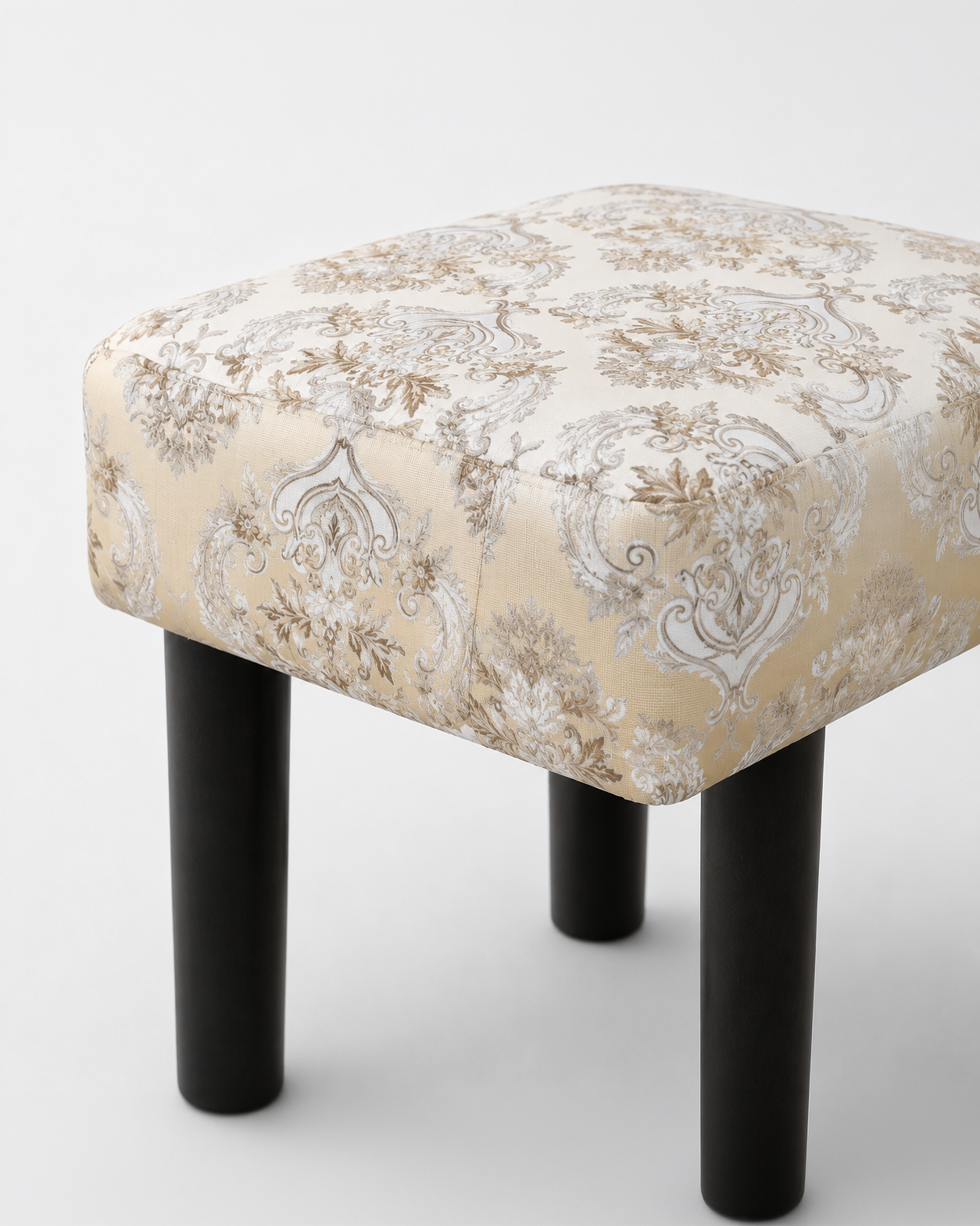 Beige Damask Fabric Footrest