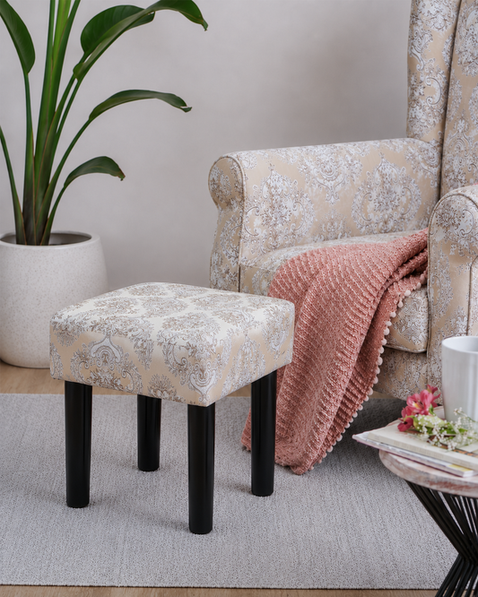 Beige Damask Fabric Footrest