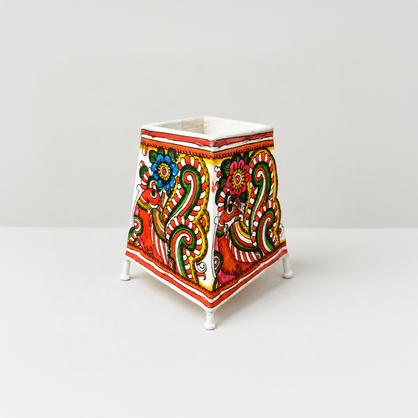 Handpainted Tholu Bommalata Leather Table Lamp Peacock Design (Small)