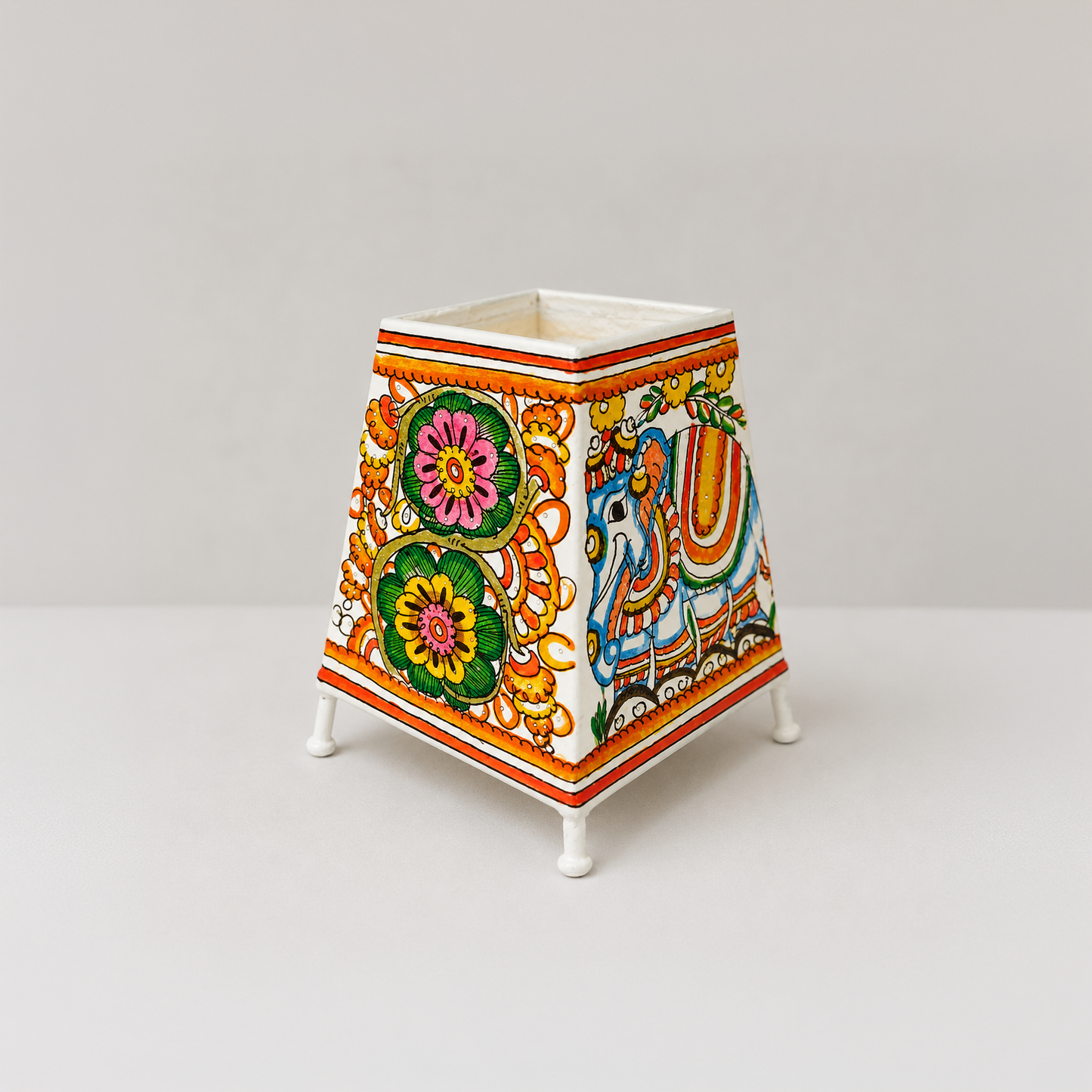 Handpainted Tholu Bommalata Leather Table Lamp Elephant Design (Small)