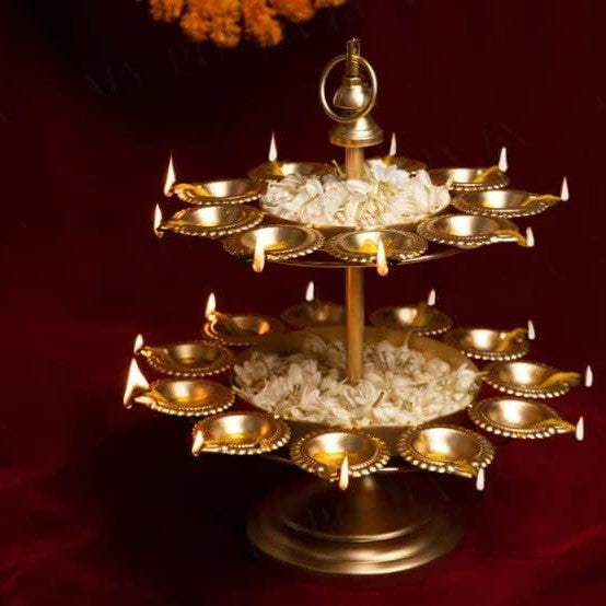 Frizka 2 Layer Urli Bowl for Home Decoration, Idol for Floating diyas, tealight Candles and Flowers, Home, Office and Table Décor, Diwali Decoration Items (Golden, 2 Layer)- 1 Piece