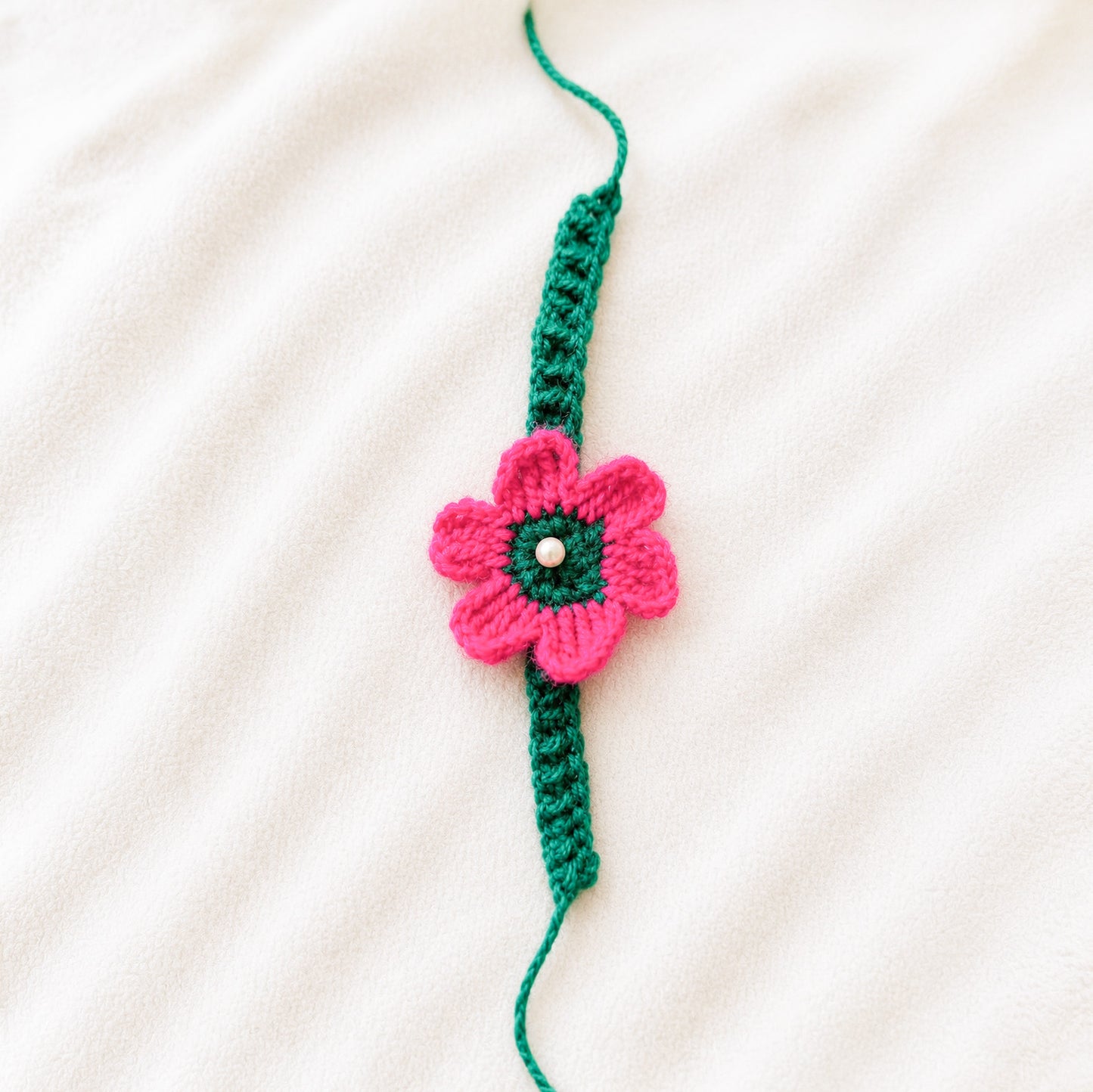 Handmade Crochet Rakhi 2026 | Pink Flower Rakhi with Pearl
