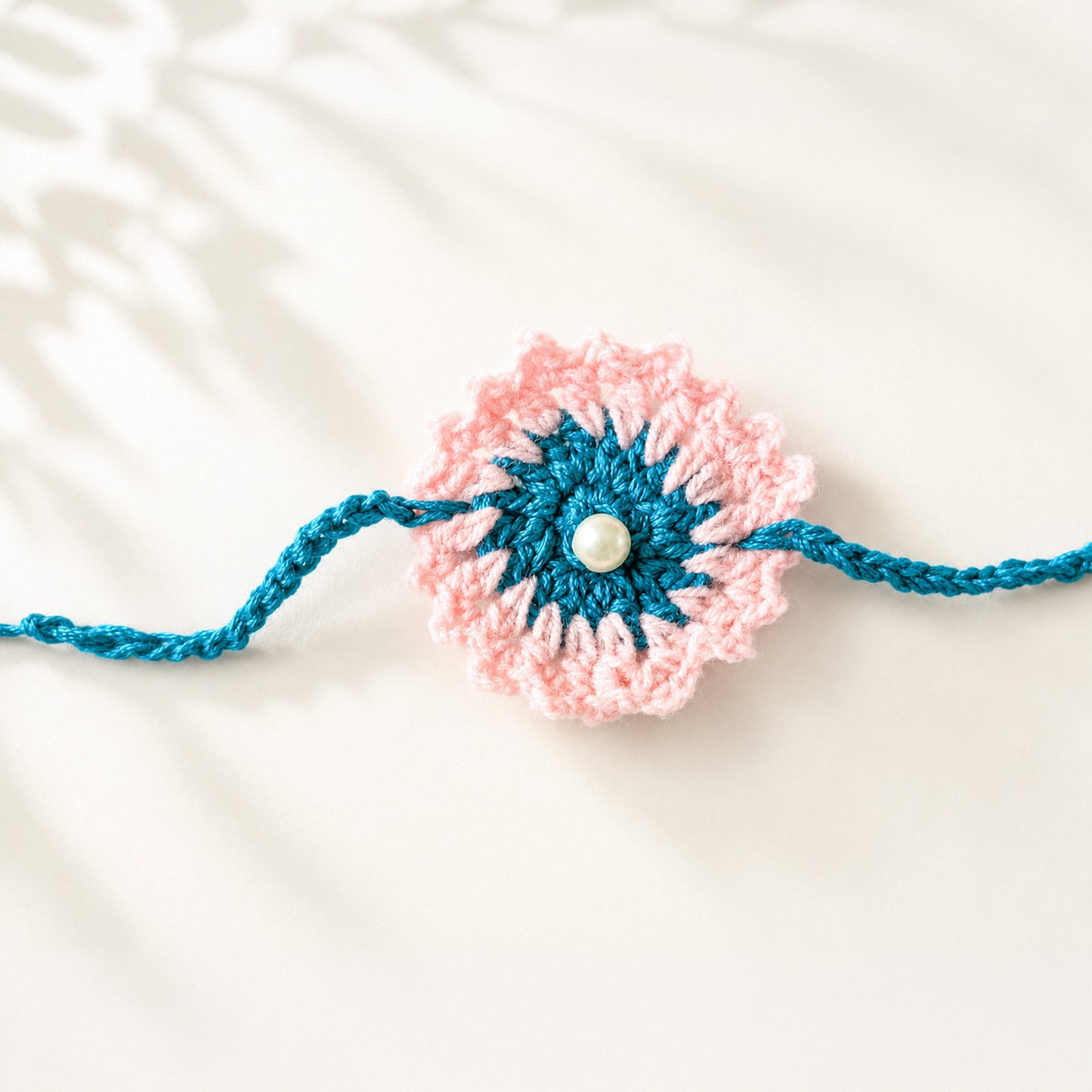 Handmade Crochet Rakhi 2026 | Pink & Teal Flower Rakhi