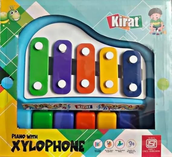 Musical Xylophone Piano Toy, Musical Piano Xylophone for Kids, Non-Toxic 2 in 1 Mini Piano and Xylophone Toy with Colorful Keys & 2 Mallets for Kids Gifts Assorted Color (Battery Not Required)