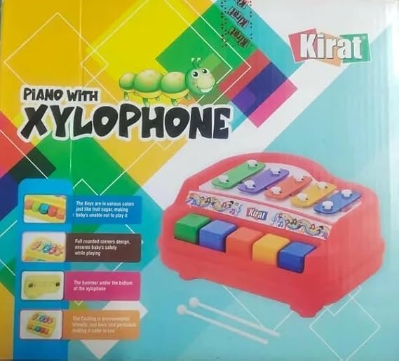 Musical Xylophone Piano Toy, Musical Piano Xylophone for Kids, Non-Toxic 2 in 1 Mini Piano and Xylophone Toy with Colorful Keys & 2 Mallets for Kids Gifts Assorted Color (Battery Not Required)